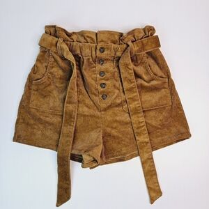 Love Tree Camel Corduroy High Waisted Paperbag Shorts NWT